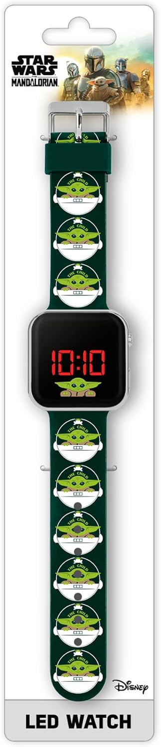 Disney Mandalorian Black LED Watch with Printed Character Strap MNL4084