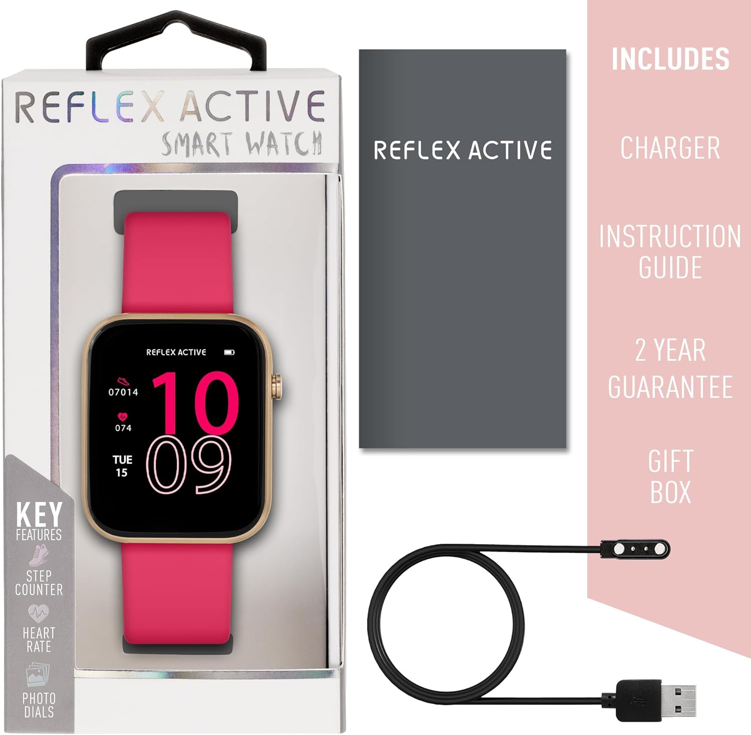 Reflex Active Series 12 Pink Strap Smart Watch