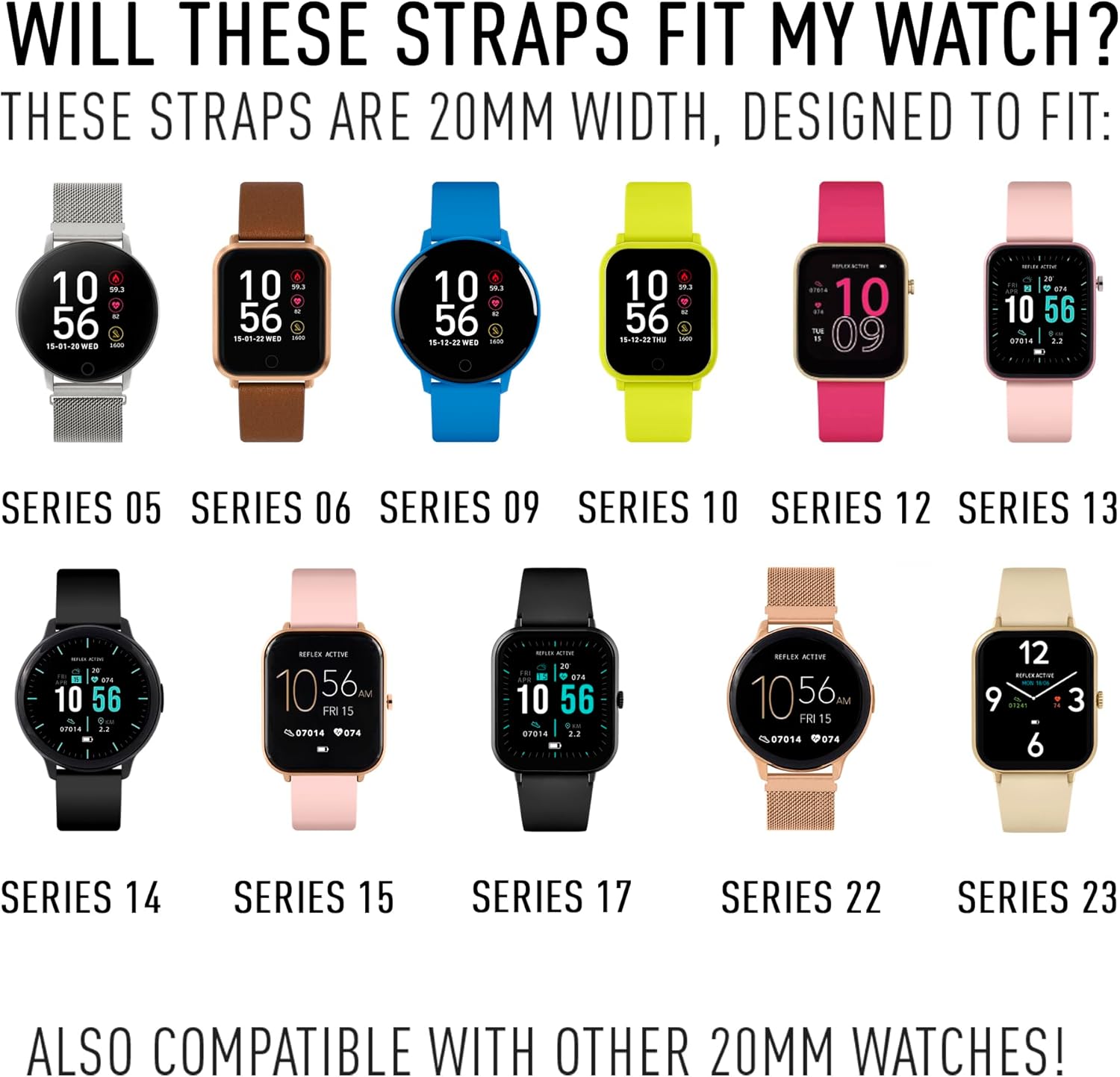 Reflex Active Interchangeable Silicone Smart Watch Strap Set
