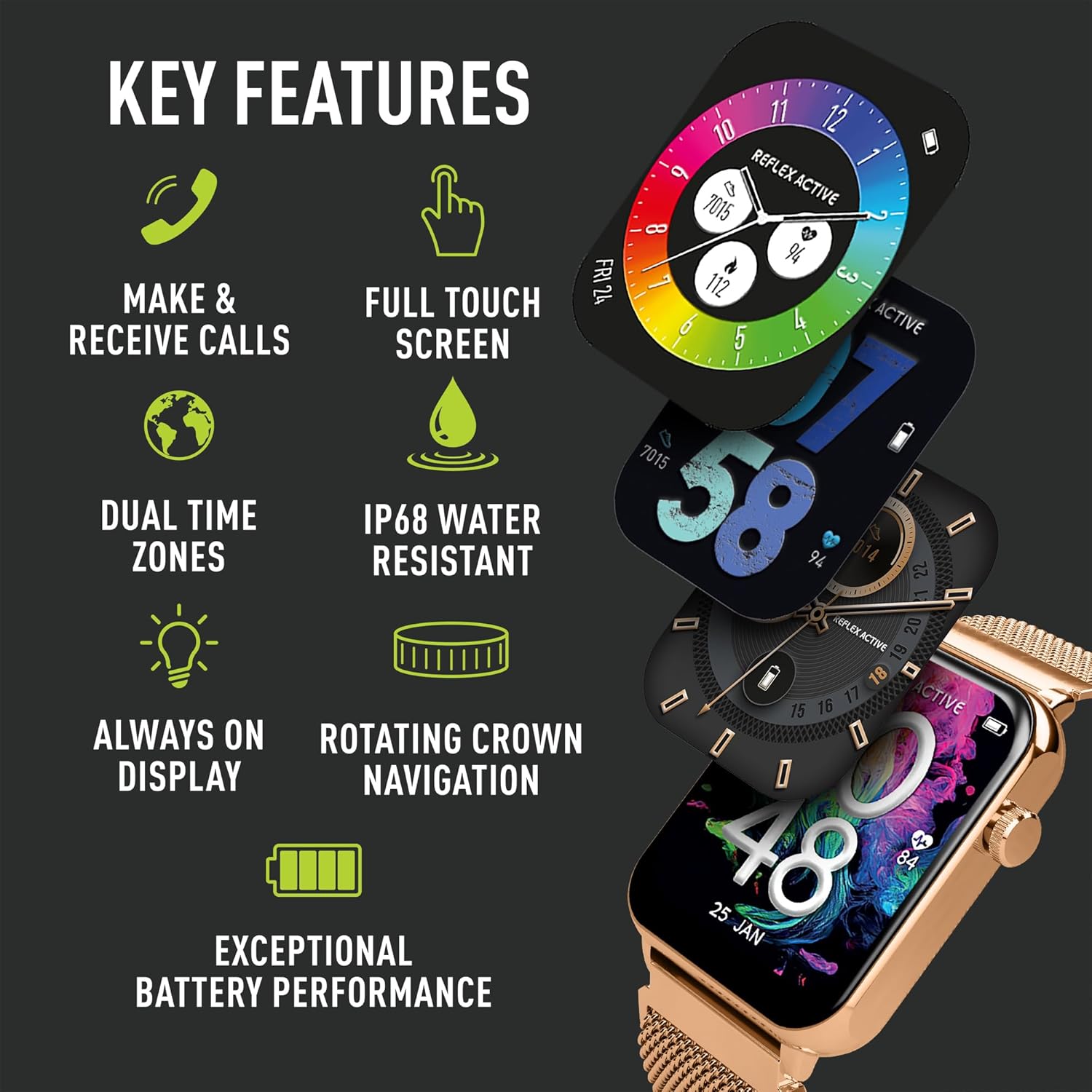 Reflex Active AMOLED Series 30 Rose Gold Mesh Strap Smart Watch