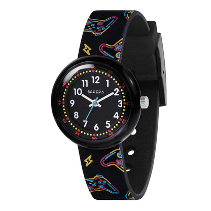 Tikkers Black Printed Gamer Strap Watch