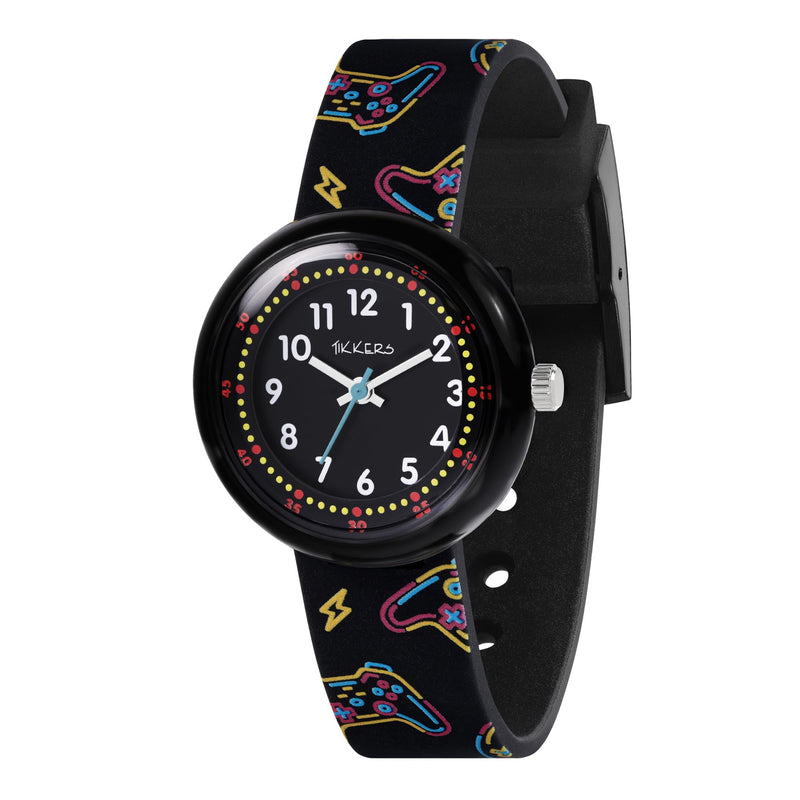 Tikkers Black Printed Gamer Strap Watch