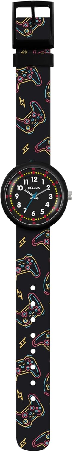 Tikkers Black Printed Gamer Strap Watch