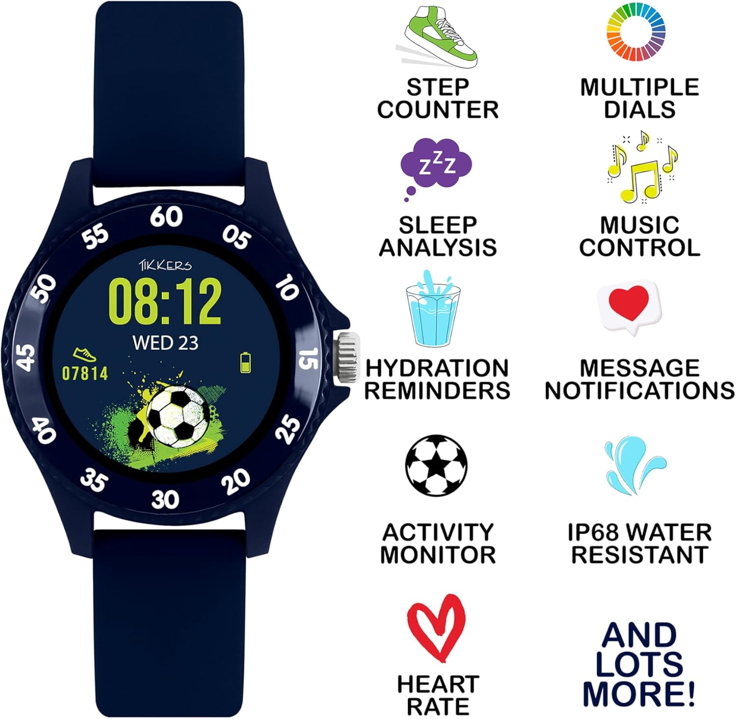 Tikkers Smart Series 34 Navy Silicone Strap Smart Watch