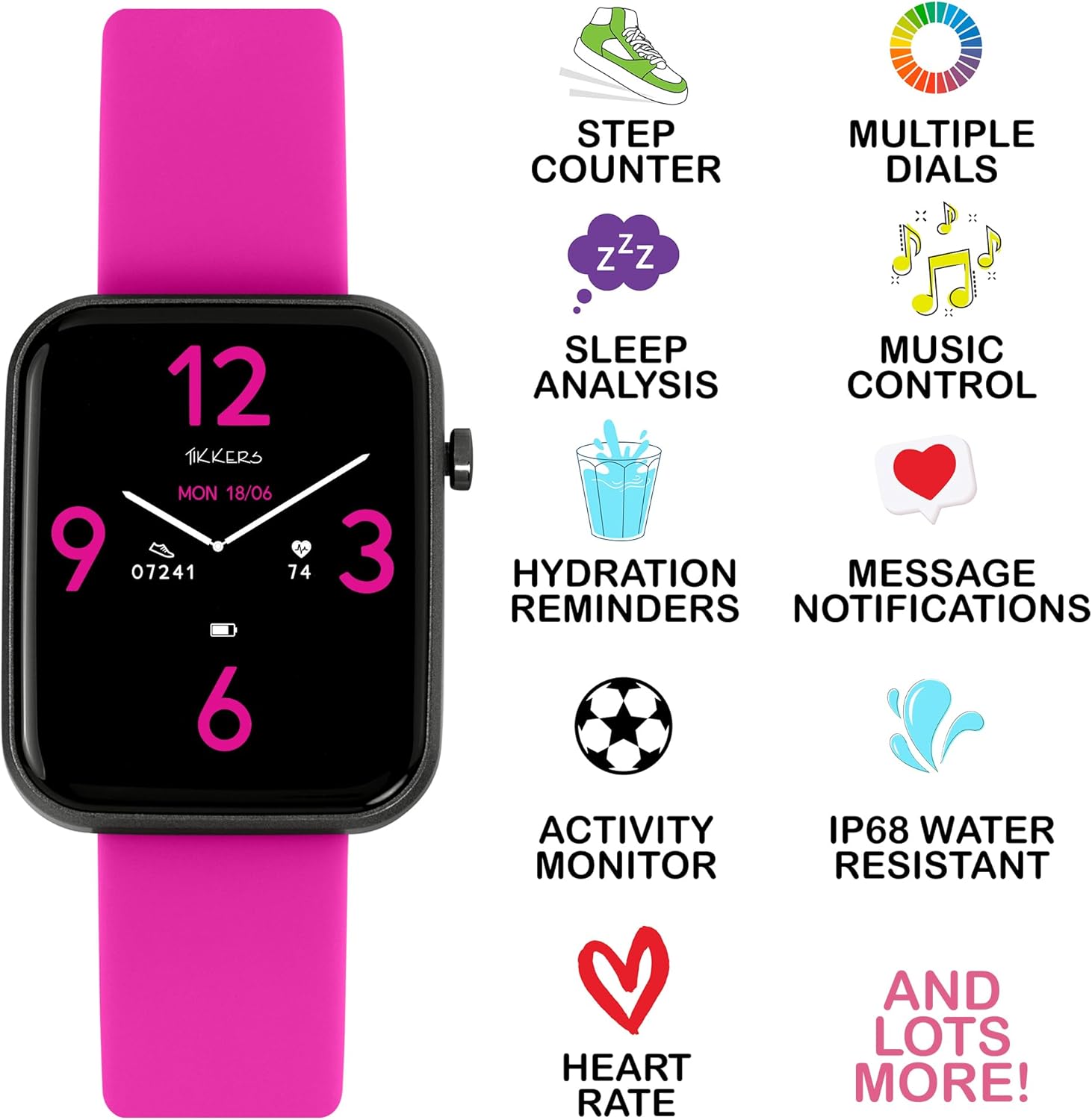 Tikkers Smart Series 13 Pink Silicone Strap Smart Watch