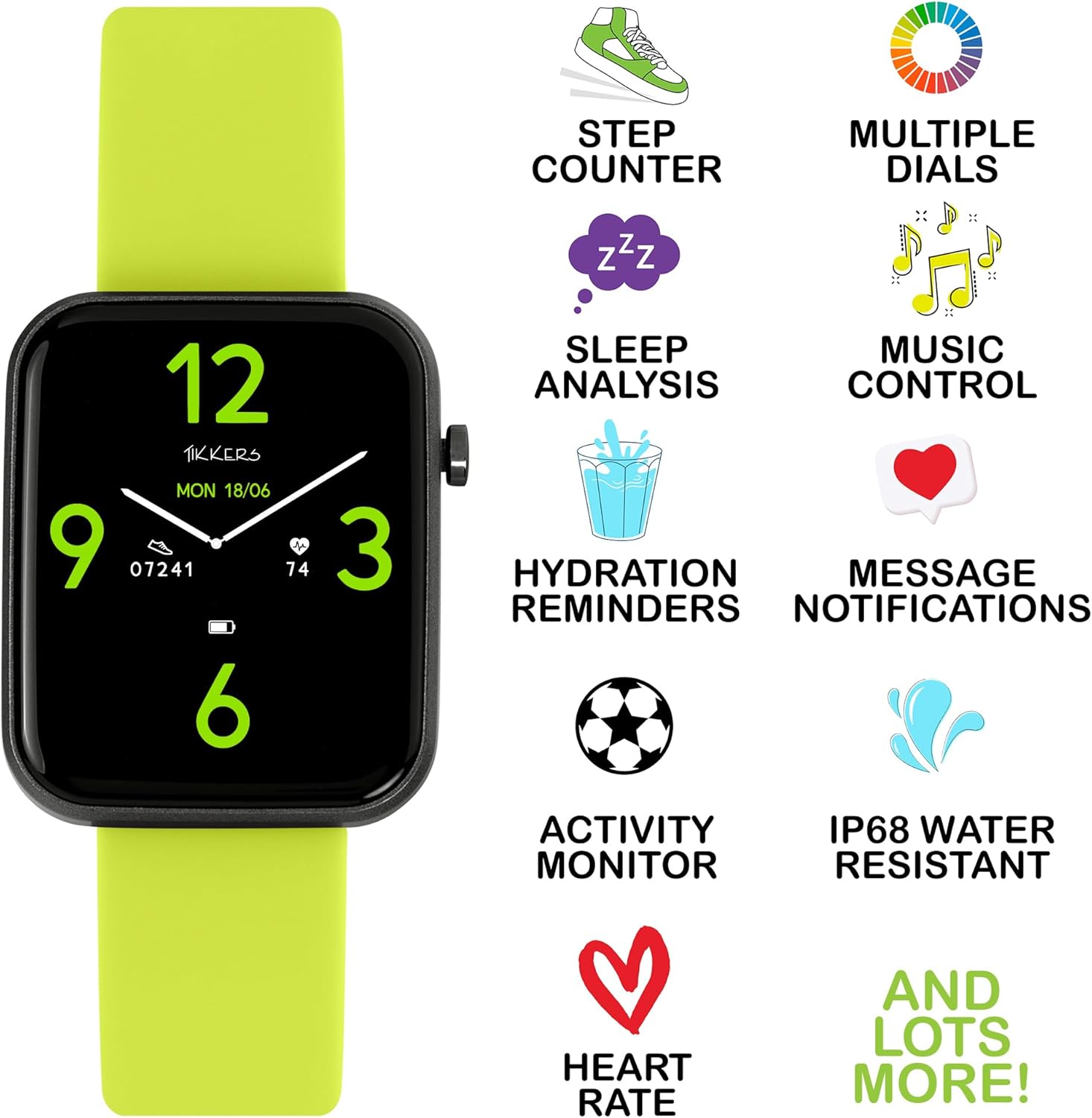 Tikkers Smart Series 13 Green Silicone Strap Smart Watch