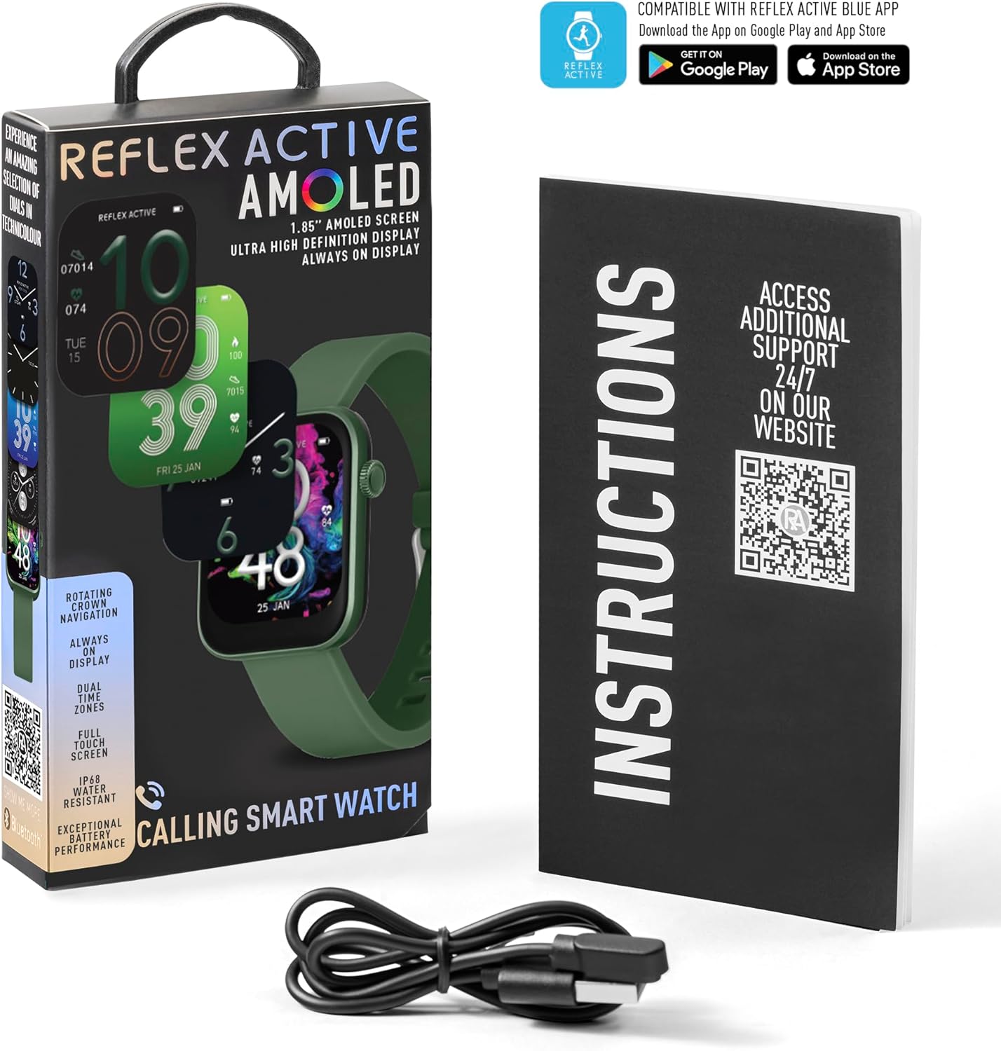 Reflex Active Series 40 Forest Green Silicone Strap AMOLED Smart Calling Watch