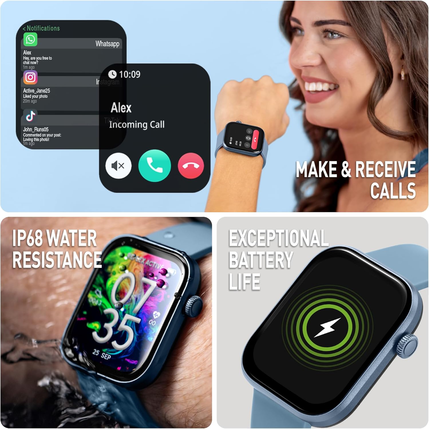 Reflex Active Series 40 Denim Blue Silicone Strap AMOLED Smart Calling Watch