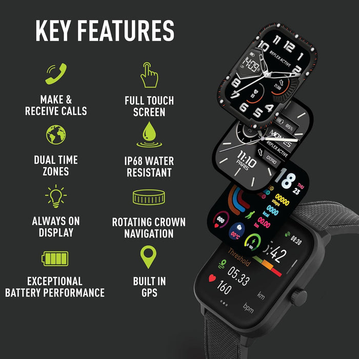 Reflex Active Series 44 Black Silicone AMOLED GPS Sports Smart Calling Watch