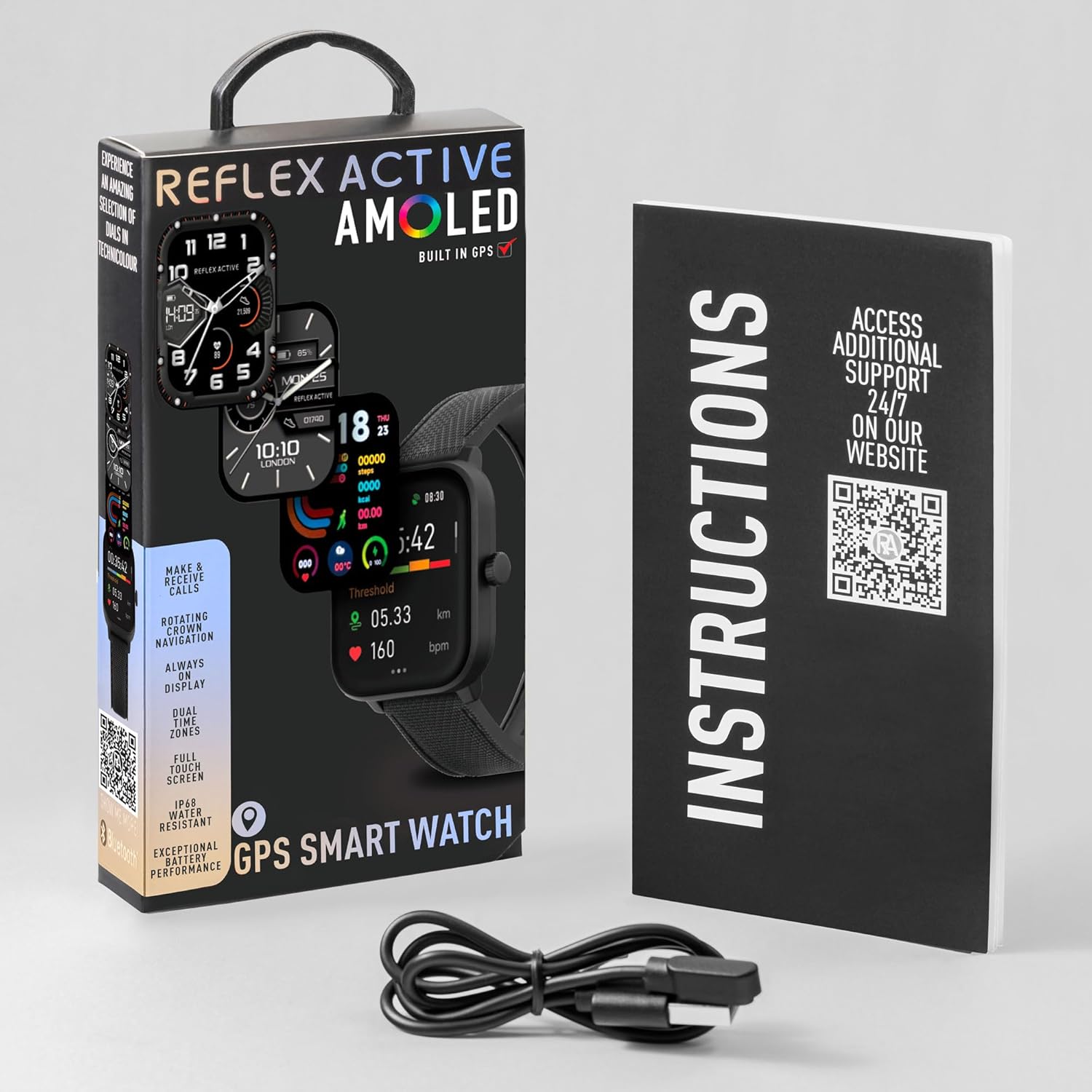 Reflex Active Series 44 Black Silicone AMOLED GPS Sports Smart Calling Watch