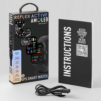 Reflex Active Series 44 Black Silicone AMOLED GPS Sports Smart Calling Watch