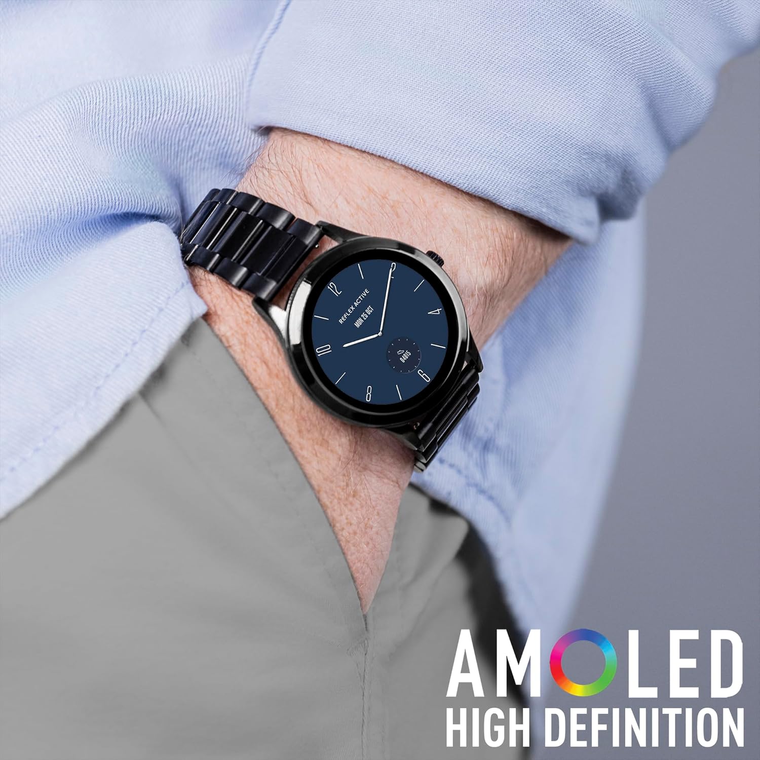 Reflex Active Series 31 Black Stainless Steel Strap AMOLED Smart Calling Watch