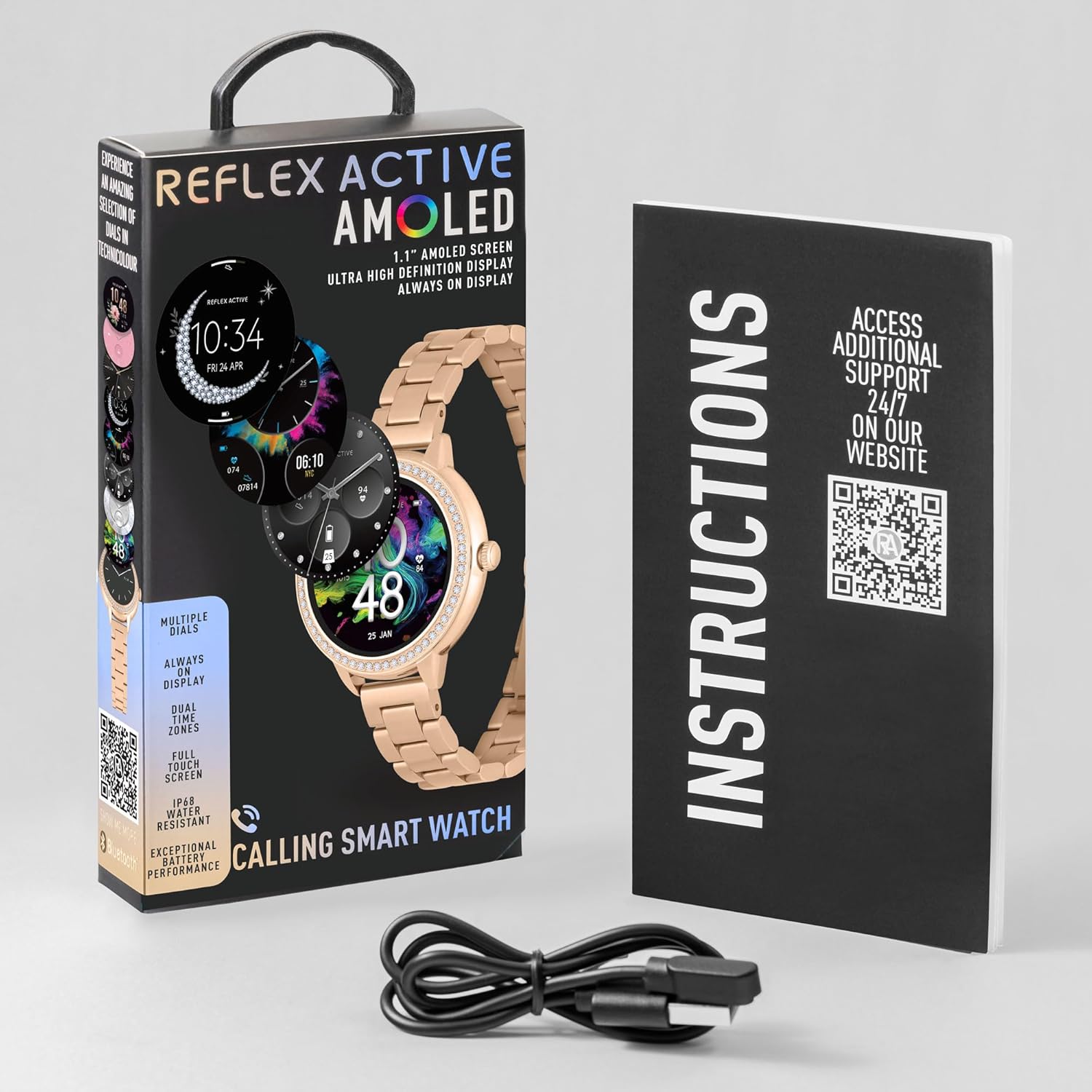 Reflex Active Series 41 Stone Set Rose Gold Bracelet AMOLED Smart Calling Watch