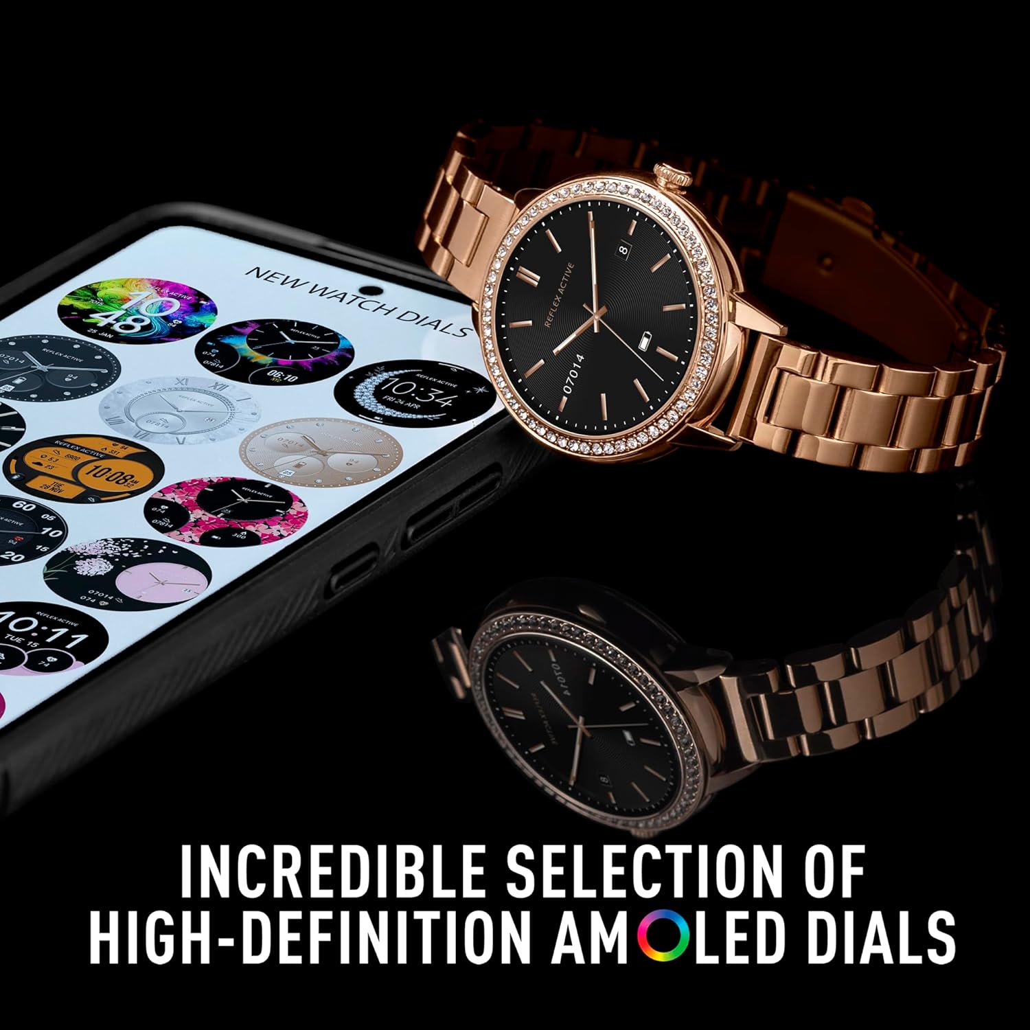 Reflex Active Series 41 Stone Set Rose Gold Bracelet AMOLED Smart Calling Watch