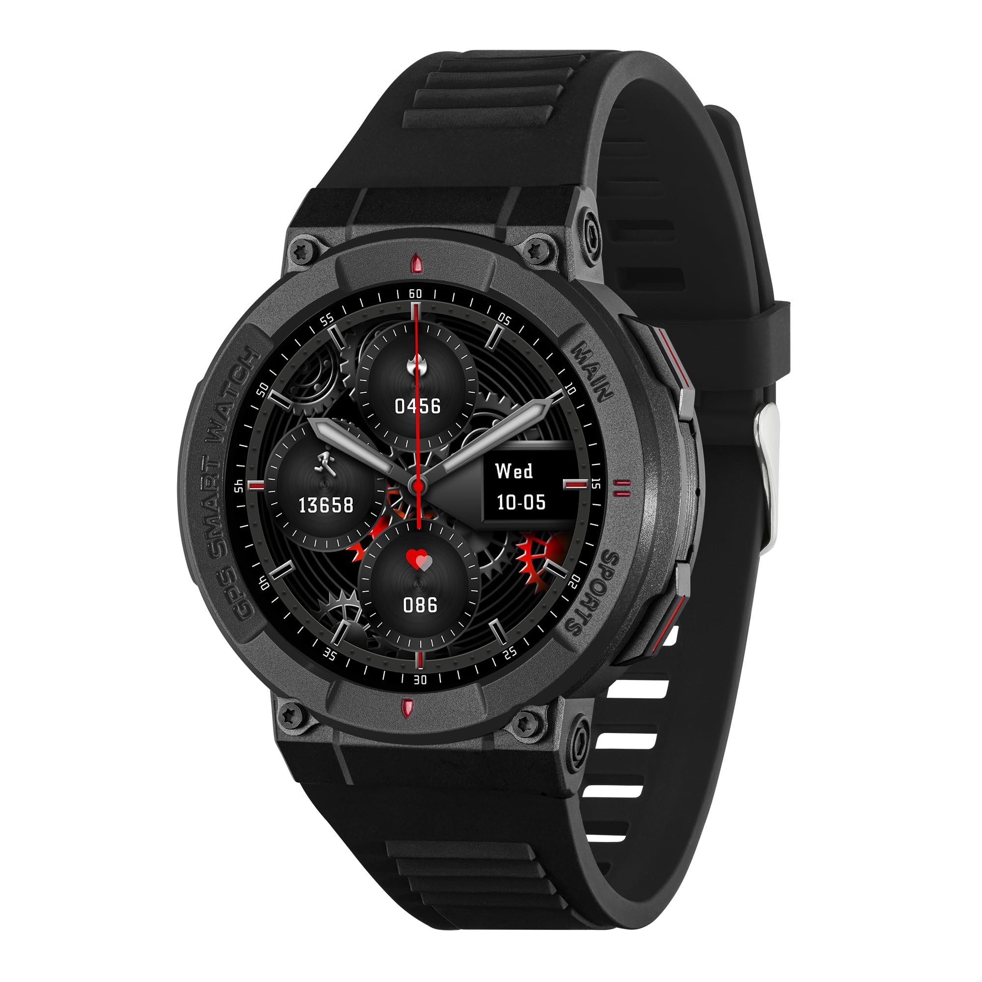 Reflex Active Series 43 Black Silicone Strap GPS Sports Smart Calling Watch