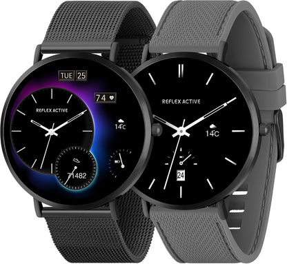 Reflex Active Series 42 Black Mesh and Grey Silicone Strap AMOLED Ultra Slim Smart Calling Watch Set