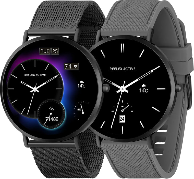 Reflex Active Series 42 Black Mesh and Grey Silicone Strap AMOLED Ultra Slim Smart Calling Watch Set