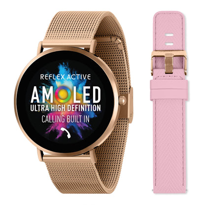 Reflex Active Series 42 Rose Gold Mesh and Pink Silicone Strap AMOLED Ultra Slim Smart Calling Watch Set