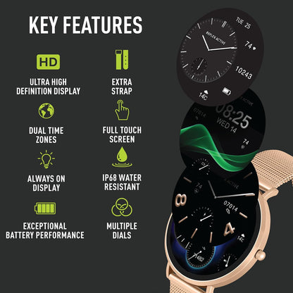 Reflex Active Series 42 Rose Gold Mesh and Pink Silicone Strap AMOLED Ultra Slim Smart Calling Watch Set