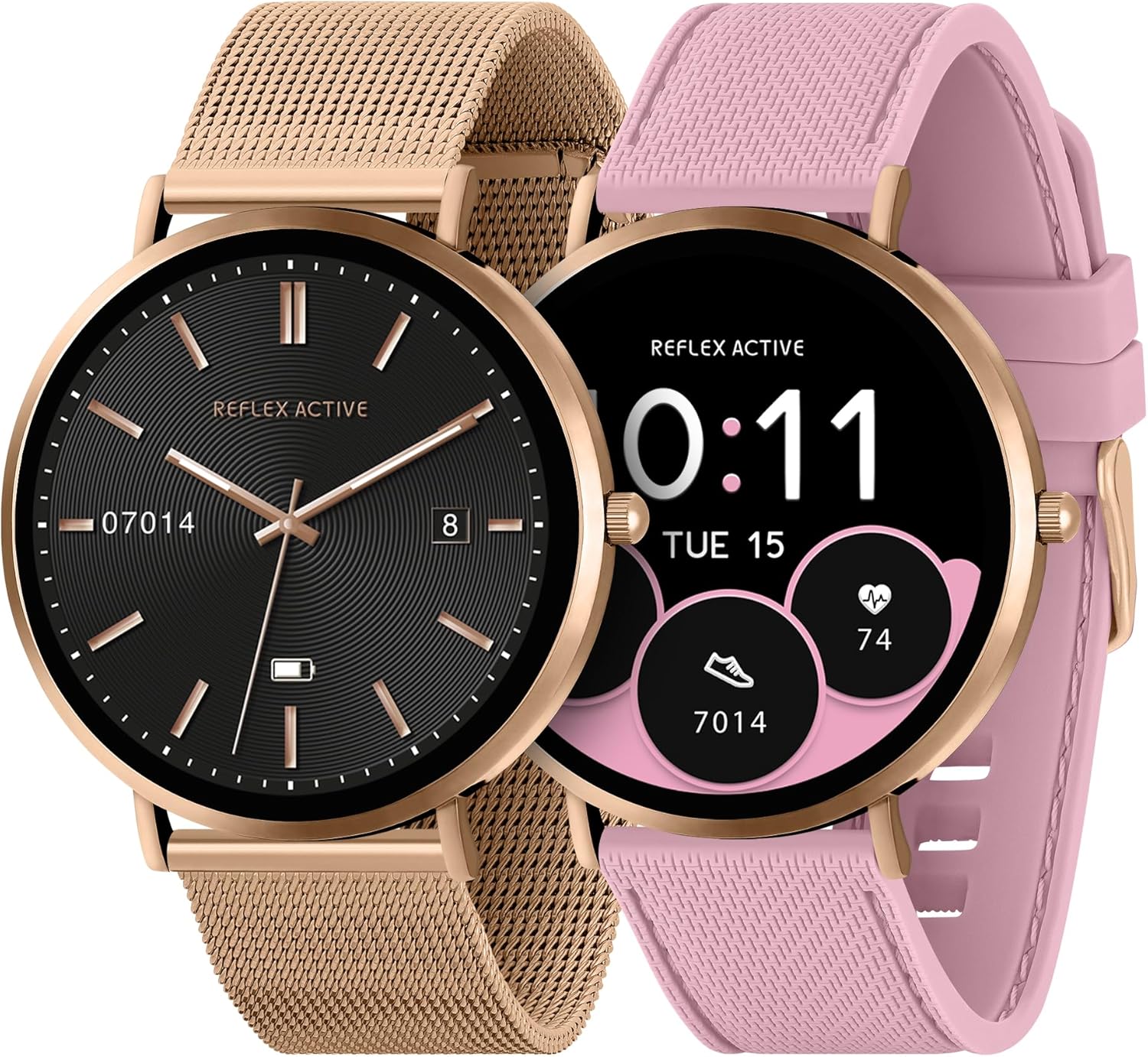 Reflex Active Series 42 Rose Gold Mesh and Pink Silicone Strap AMOLED Ultra Slim Smart Calling Watch Set