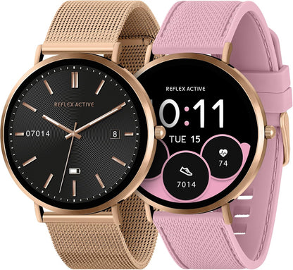 Reflex Active Series 42 Rose Gold Mesh and Pink Silicone Strap AMOLED Ultra Slim Smart Calling Watch Set