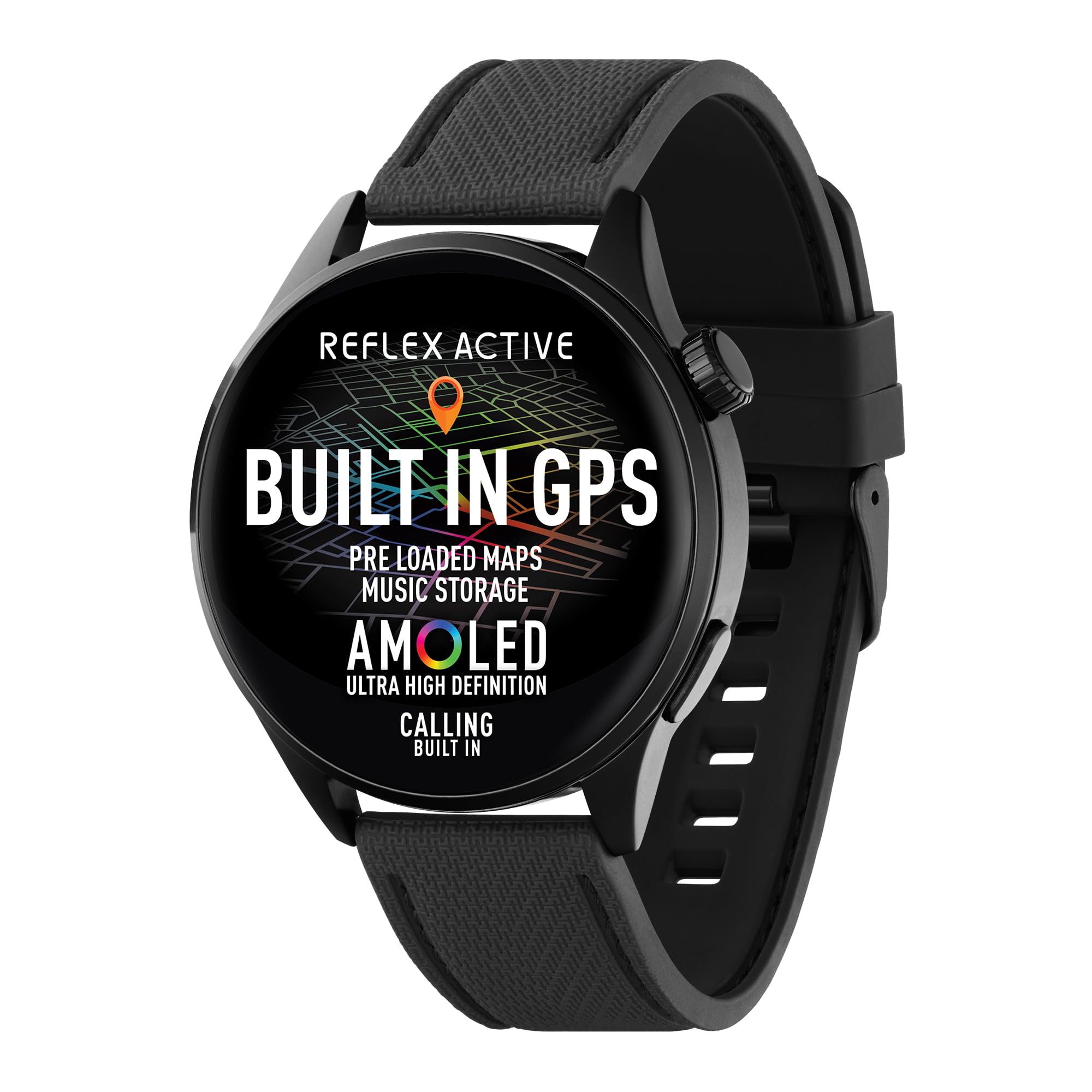 Reflex Active Series 45 Black Silicone AMOLED GPS Sports Smart Calling Watch