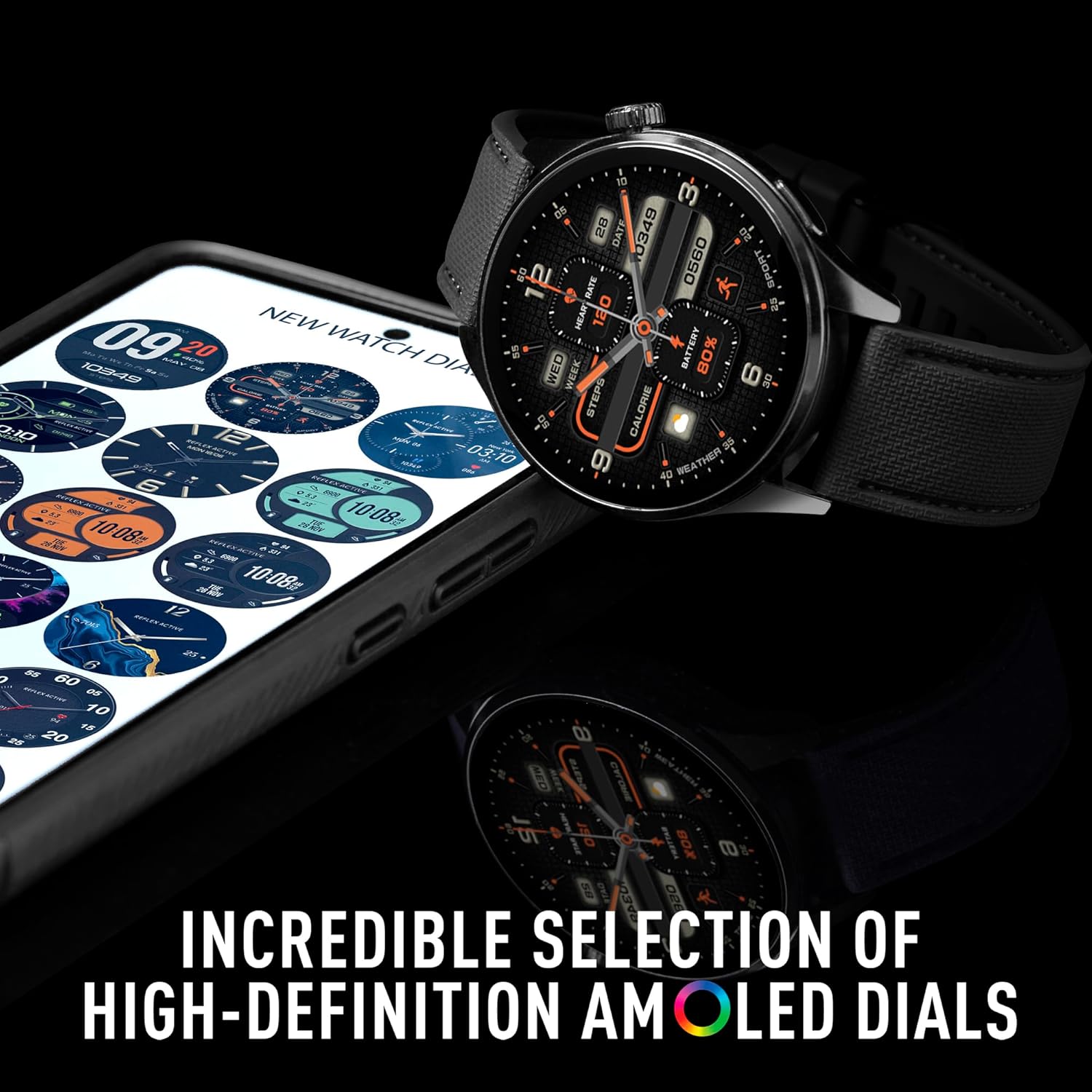 Reflex Active Series 45 Black Silicone AMOLED GPS Sports Smart Calling Watch
