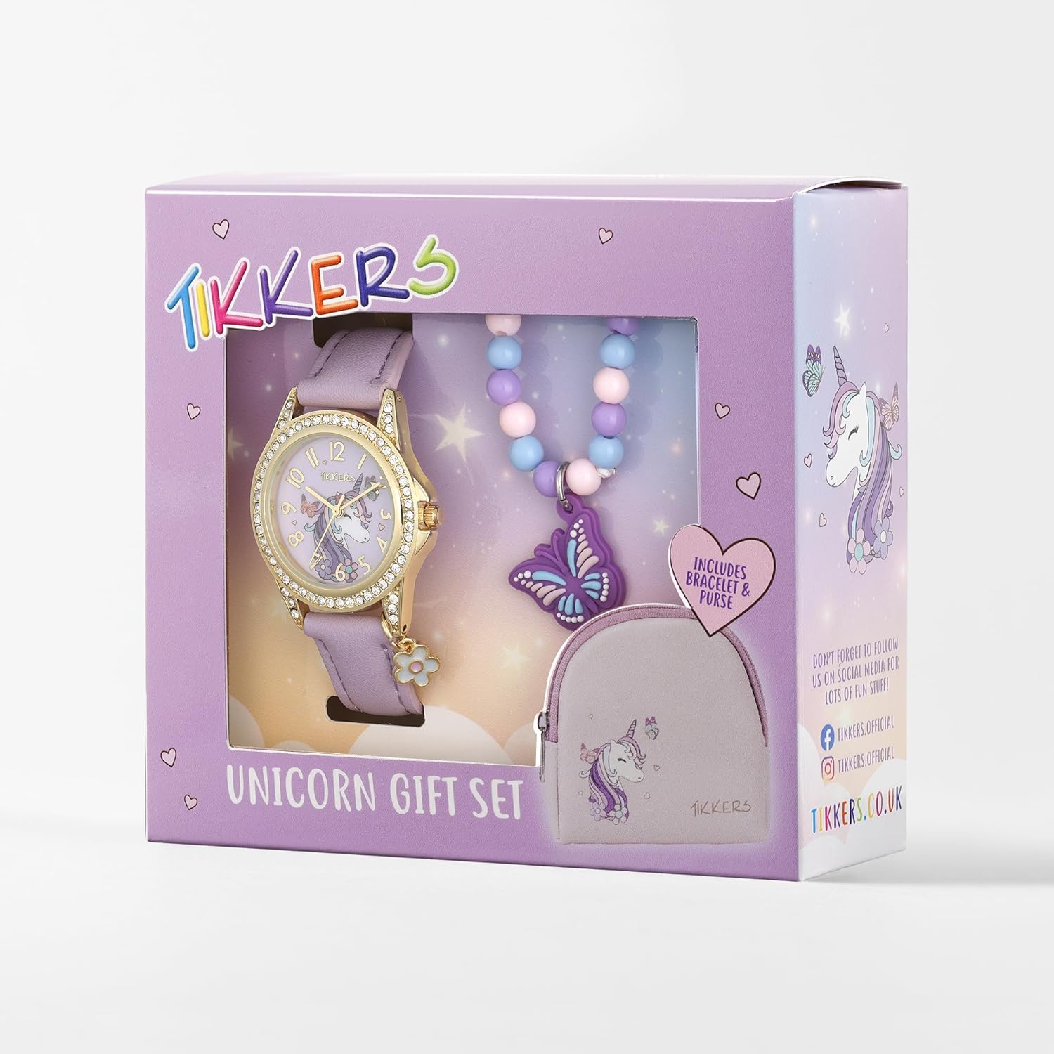 Tikkers Girls Purple Unicorn Watch, Bracelet and Purse Gift Set
