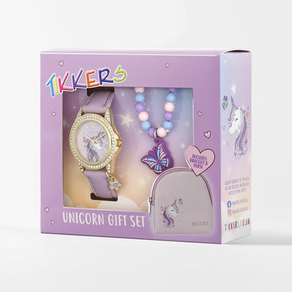 Tikkers Girls Purple Unicorn Watch, Bracelet and Purse Gift Set