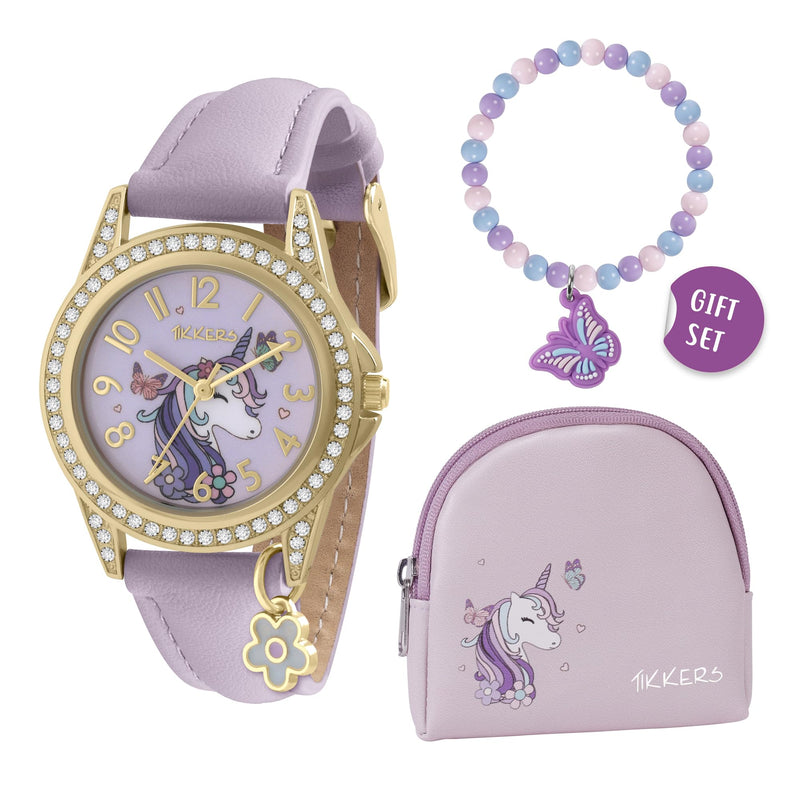 Tikkers Girls Purple Unicorn Watch, Bracelet and Purse Gift Set