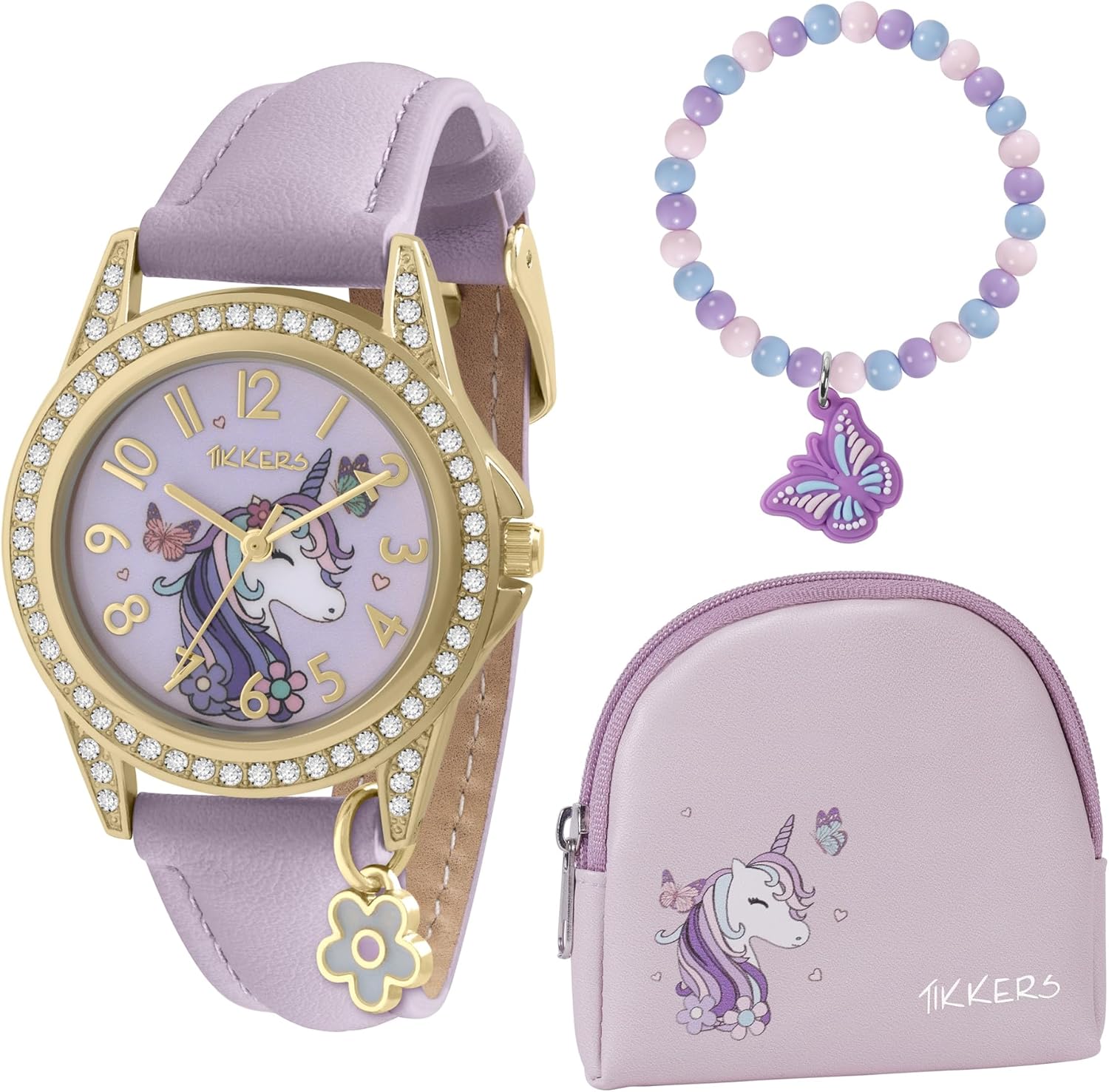 Tikkers Girls Purple Unicorn Watch, Bracelet and Purse Gift Set