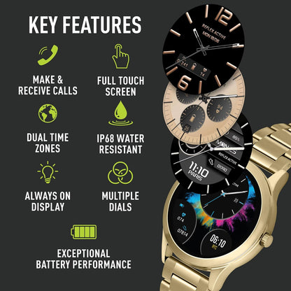 Reflex Active Series 31 Gold Stainless Steel Strap AMOLED Smart Calling Watch