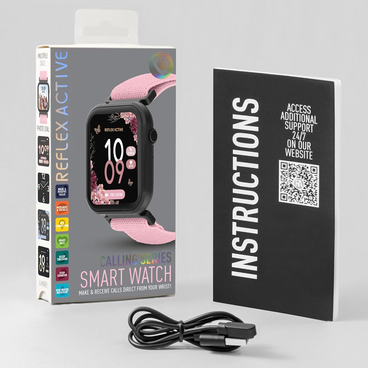 Reflex Active Series 37  Dusty Pink Strap Smart Calling Watch
