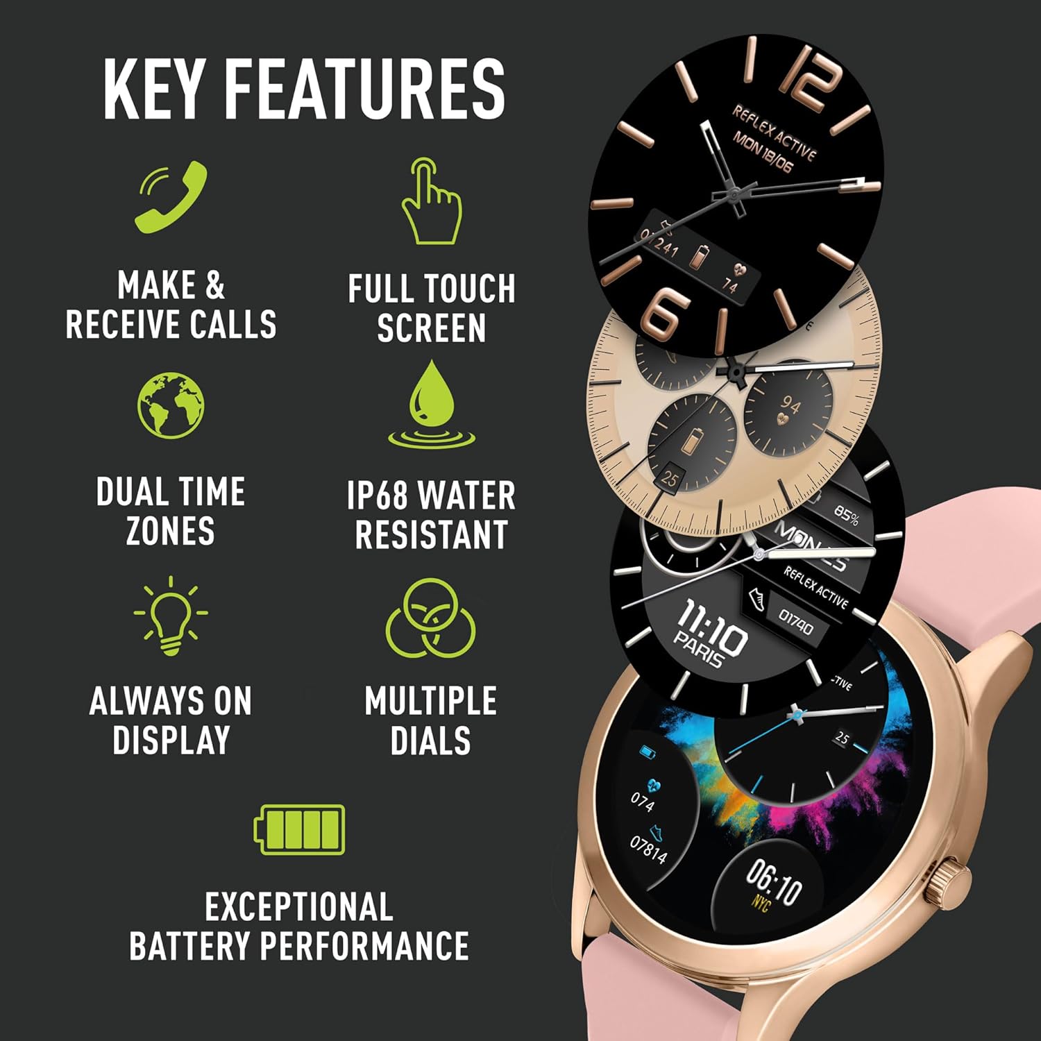 Reflex Active Series 31 Pink Silicone AMOLED Smart Calling Watch