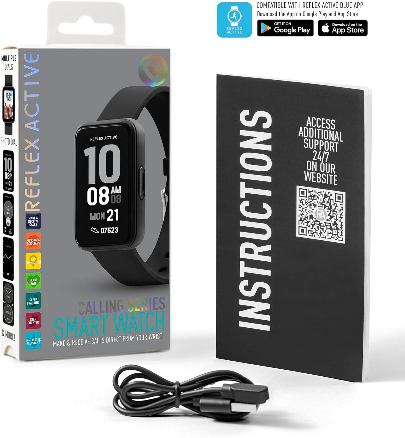 Reflex Active Series 49 Black Strap Smart Calling Watch
