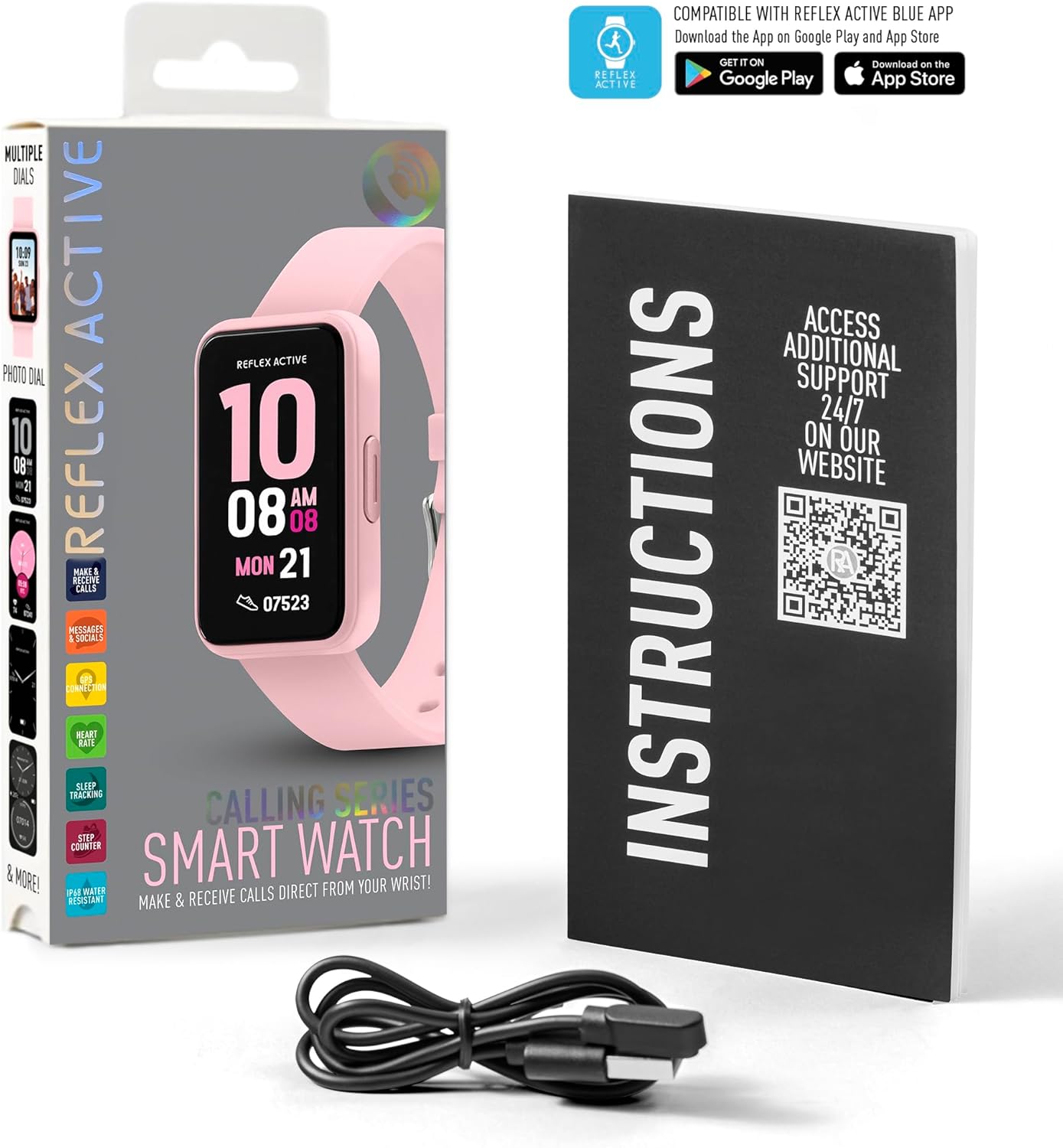 Reflex Active Series 49 Pink Strap Smart Calling Watch