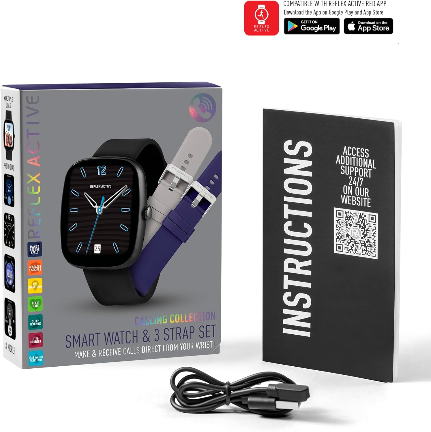 Reflex Active Series 50 Smart Black Calling Watch Interchangeable Set