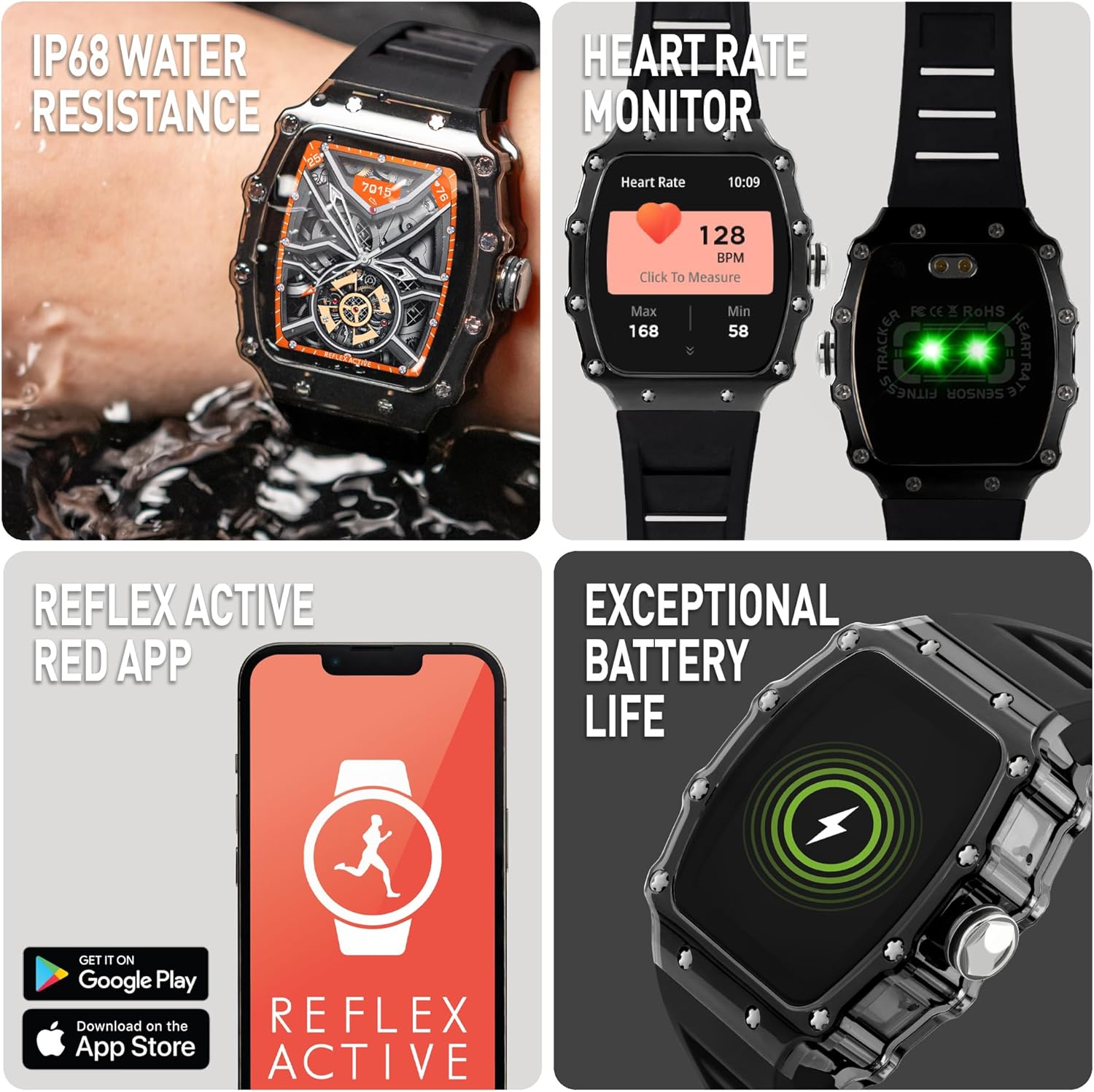 Reflex Active Series 51 Black Strap Smart Calling Watch