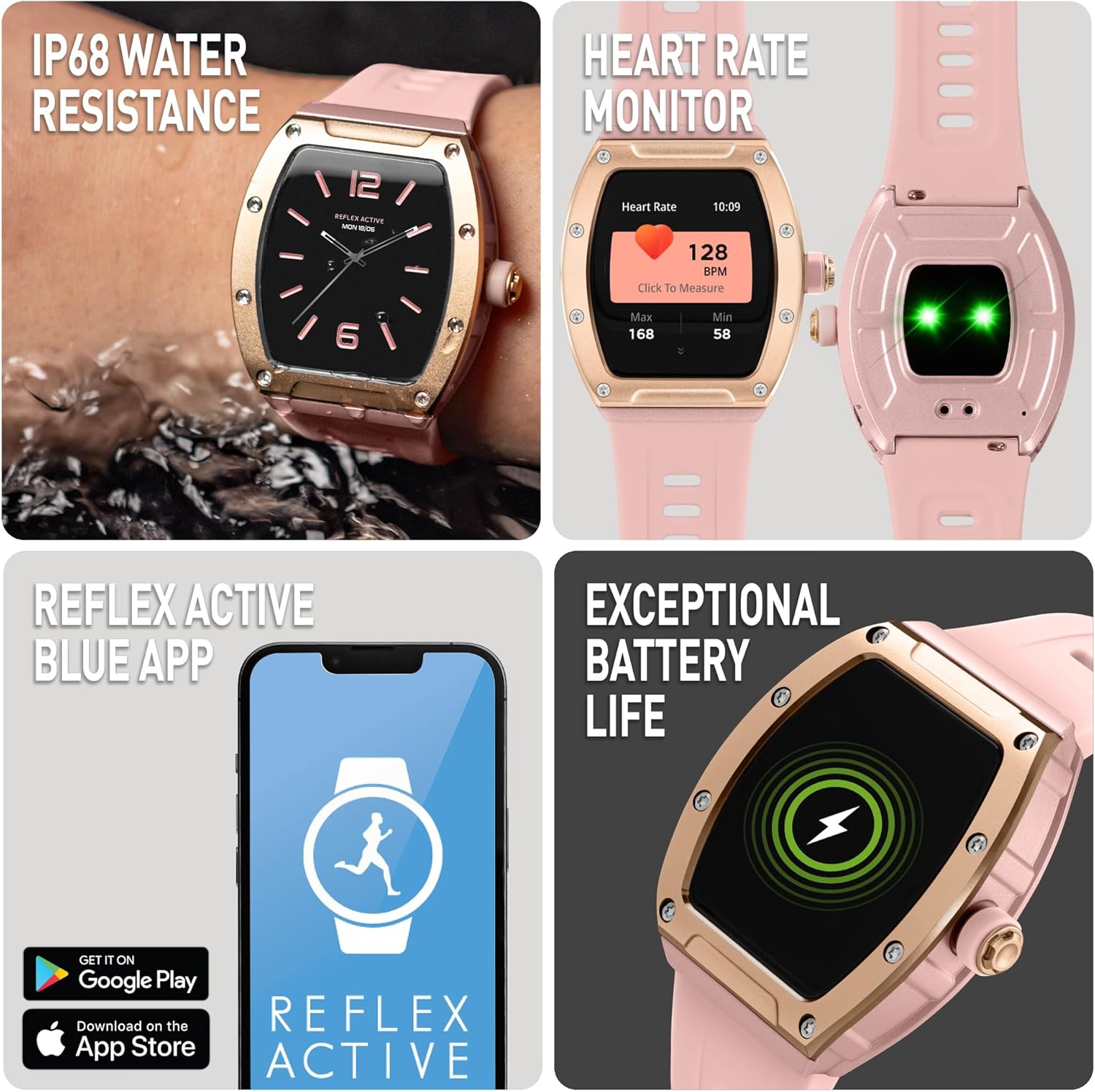 Reflex Active Series 52 Pink Strap Smart Calling Watch