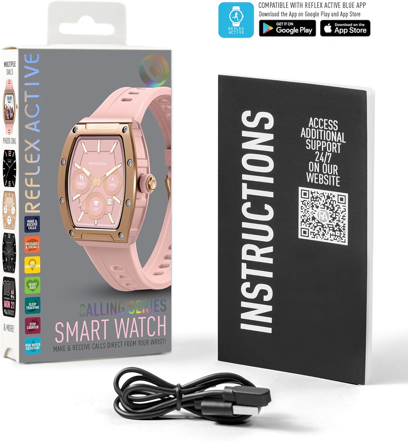 Reflex Active Series 52 Pink Strap Smart Calling Watch