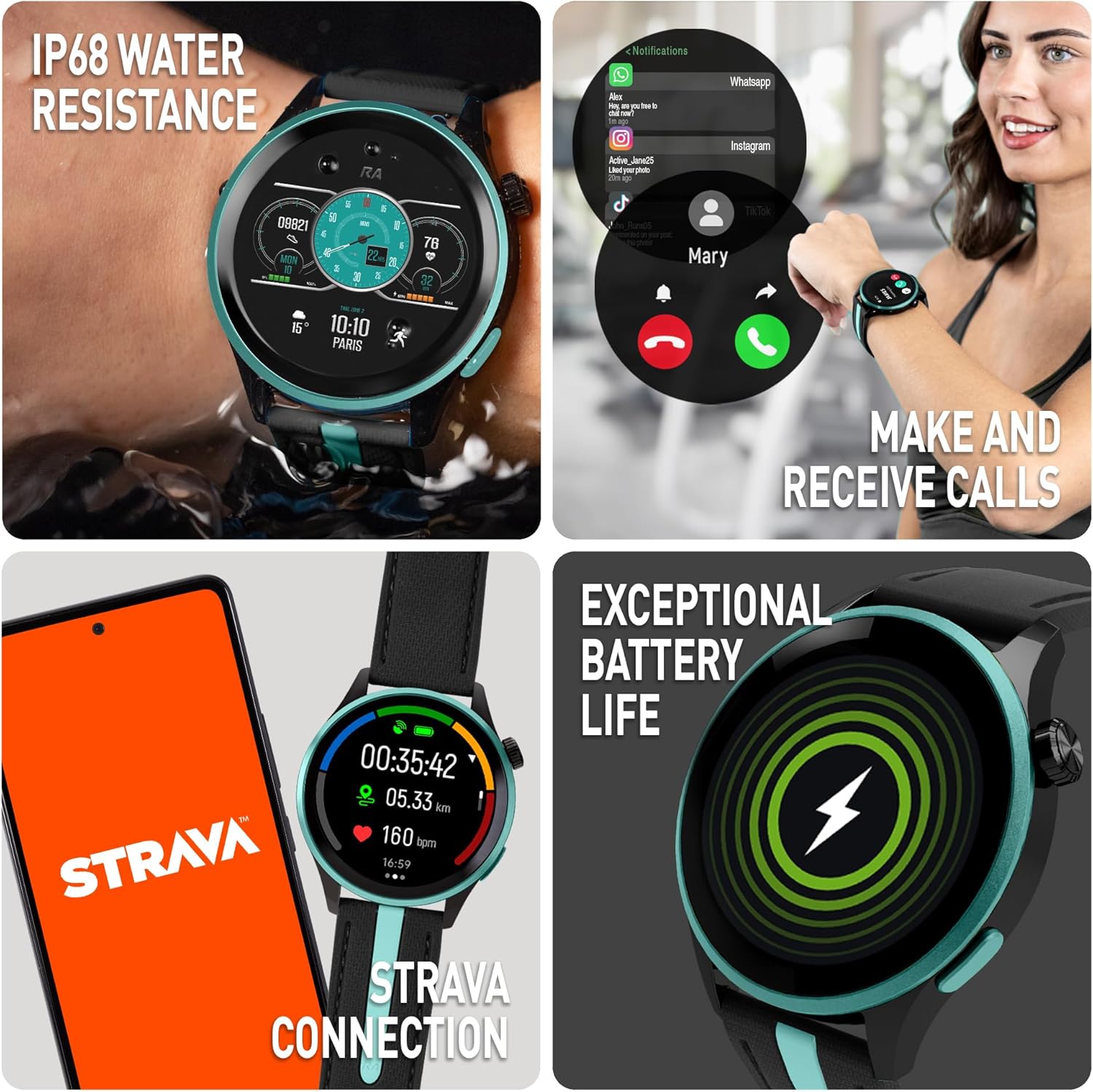 Series 54 AMOLED GPS Black and Green Smart Calling Watch