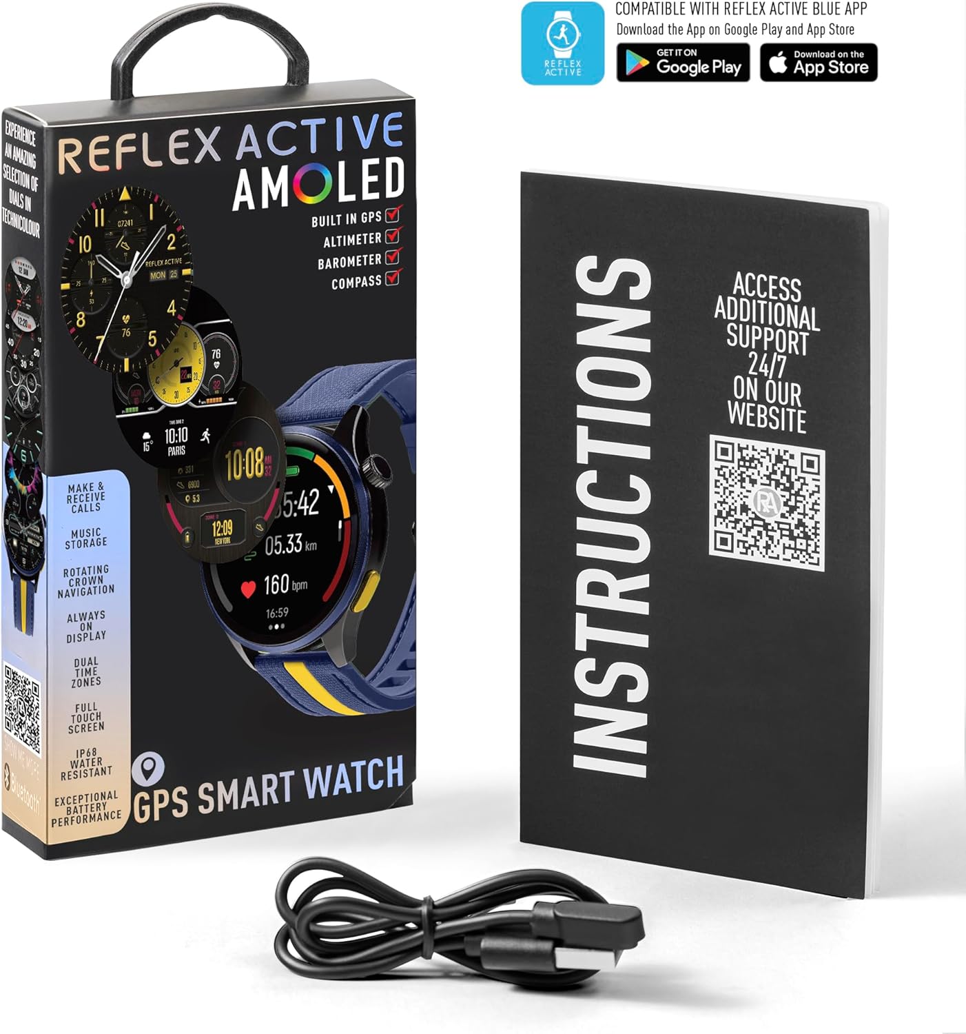 Series 54 AMOLED GPS Blue and Yellow Smart Calling Watch