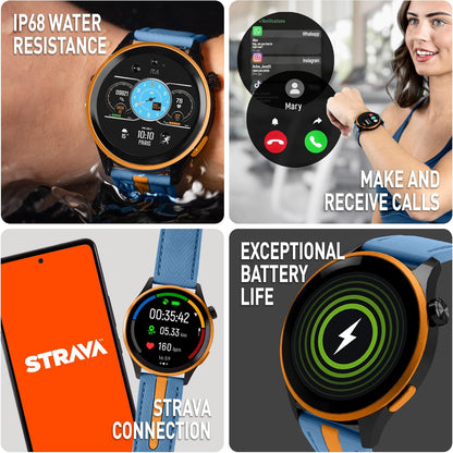 Series 54 AMOLED GPS Blue and Orange Smart Calling Watch