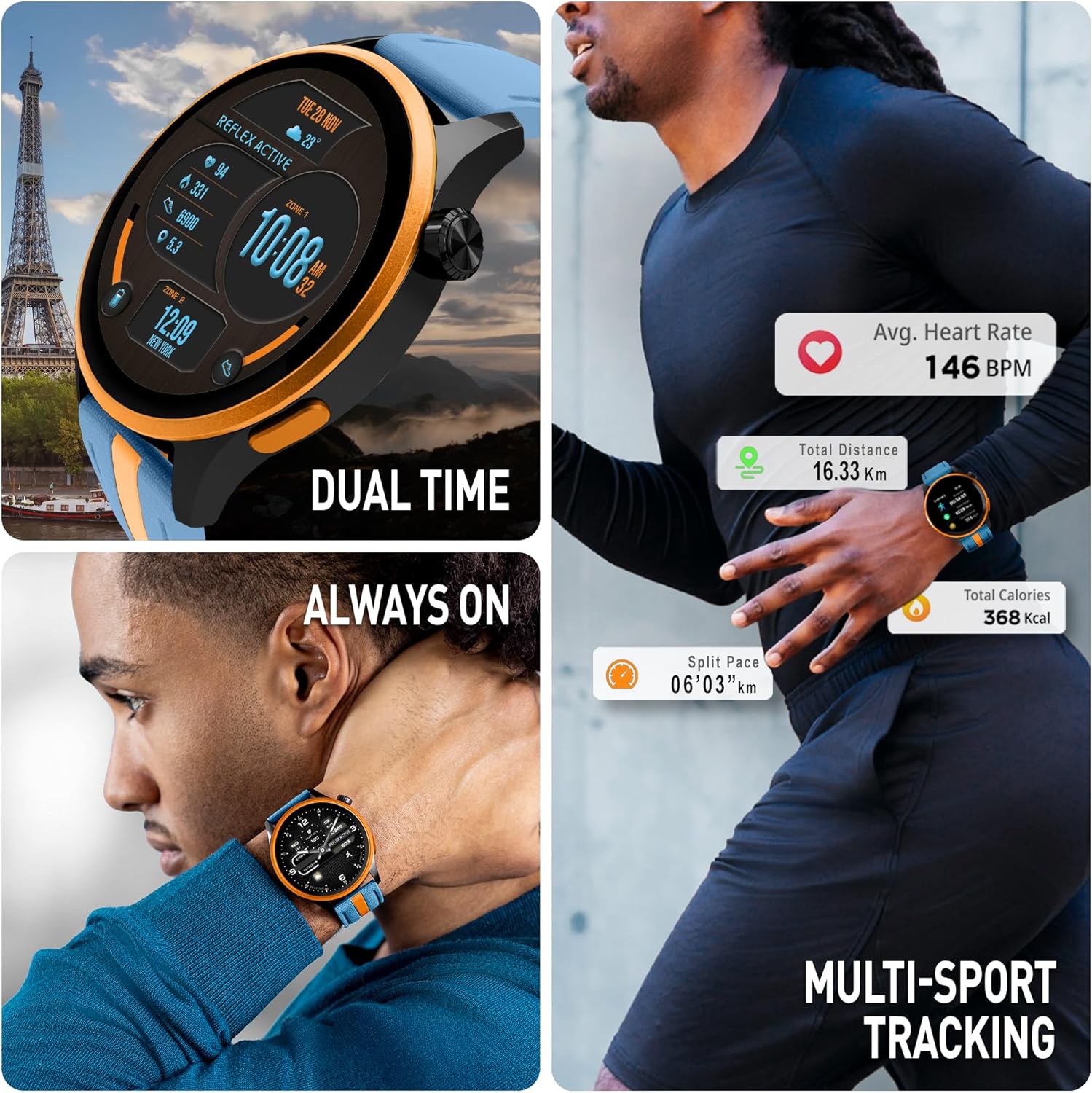 Series 54 AMOLED GPS Blue and Orange Smart Calling Watch