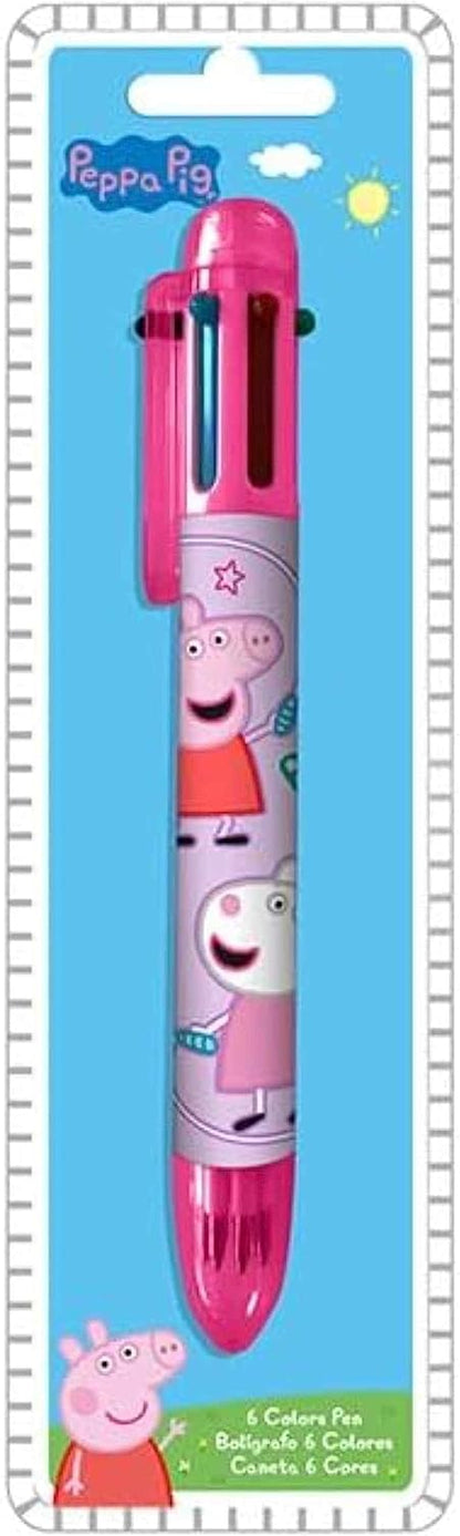 Peppa Pig Ballpoint Pen for Kids Girls| 6 Color Retractable Pen for Office School Supplies Students Children Gift| Kids Party Favors 3+Years