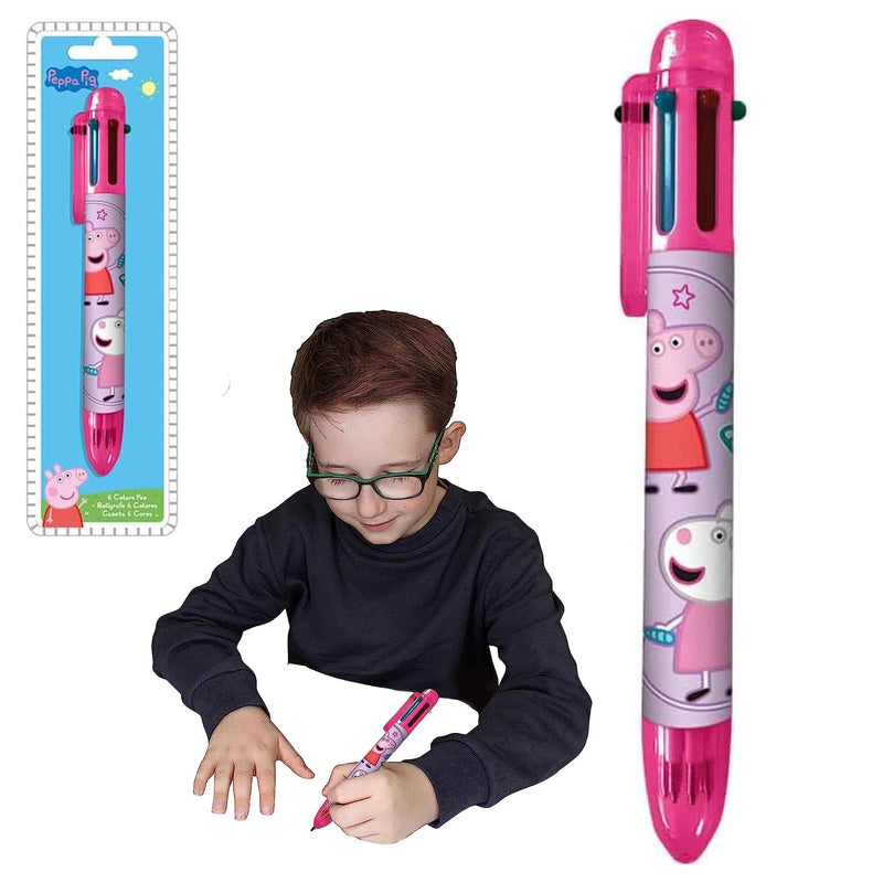 Peppa Pig Ballpoint Pen for Kids Girls| 6 Color Retractable Pen for Office School Supplies Students Children Gift| Kids Party Favors 3+Years