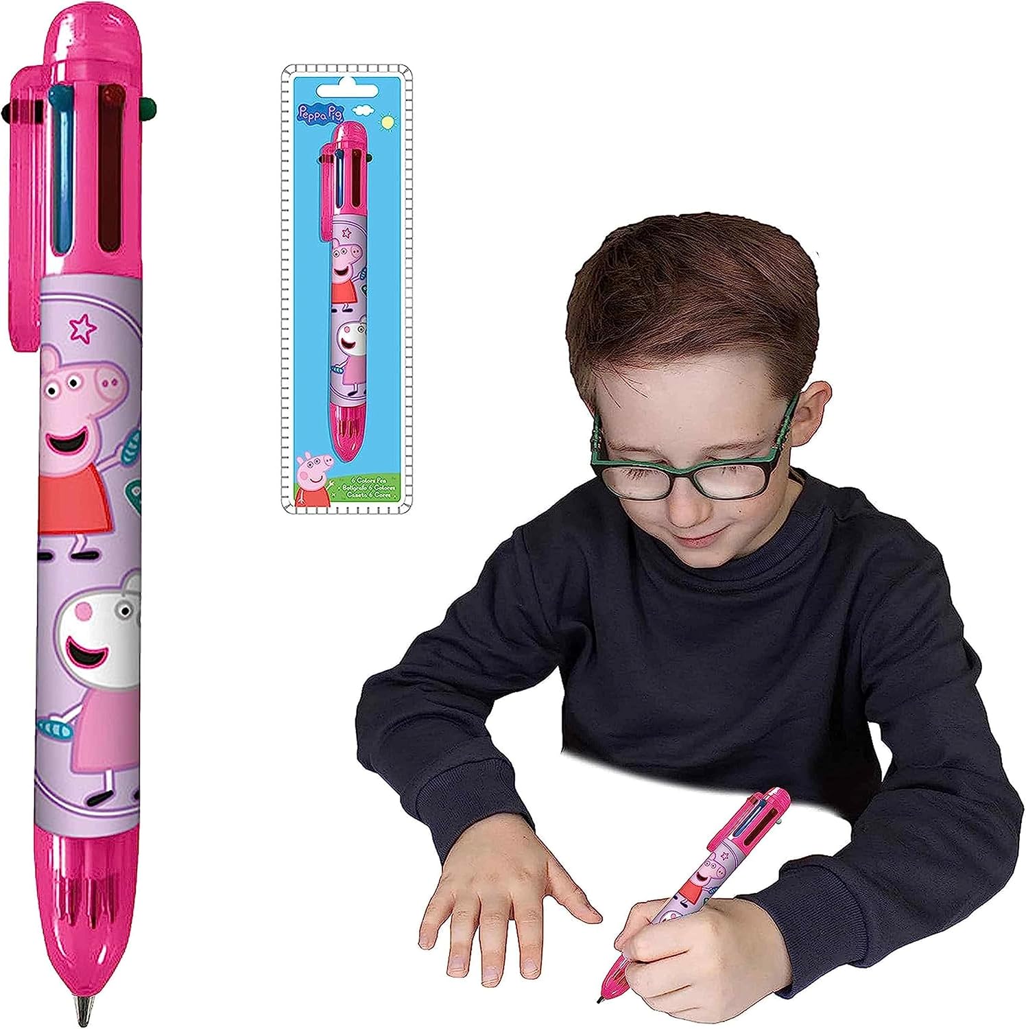 Peppa Pig Ballpoint Pen for Kids Girls| 6 Color Retractable Pen for Office School Supplies Students Children Gift| Kids Party Favors 3+Years