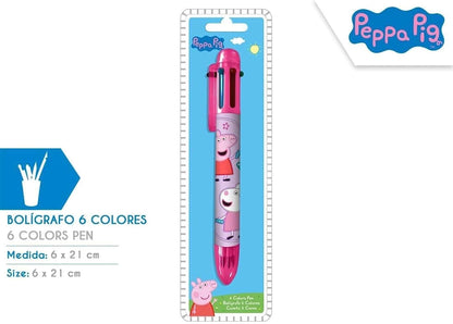 Peppa Pig Ballpoint Pen for Kids Girls| 6 Color Retractable Pen for Office School Supplies Students Children Gift| Kids Party Favors 3+Years