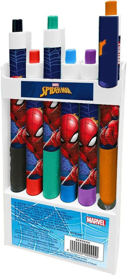 Disney Spiderman Kids Cartoon Colouring Assorted Marker Pens 6pcs Back to School Student Stationery