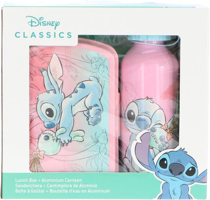 Kids Childrens Stitch Lunch Box Set – Sandwich Box & Aluminium Water Bottle 500ml - School Travel Lunch Food Set, Gift Set, BPA Free